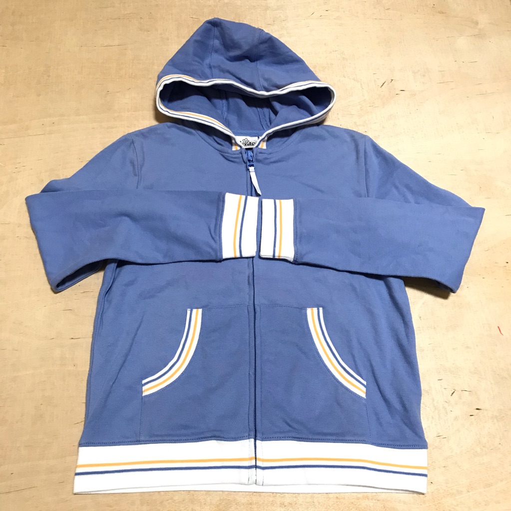 Girls Blue Zip Up Hoodie Striped Trim Cozy Casual School Y2k Style Size M